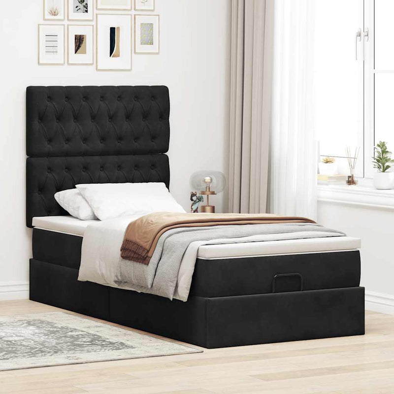 vidaXL Ottomán ágykeret matracokkal fekete 80x200cm bársony