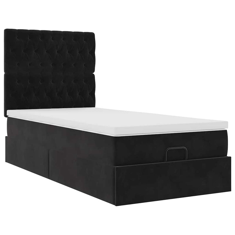 vidaXL Ottomán ágykeret matracokkal fekete 80x200cm bársony
