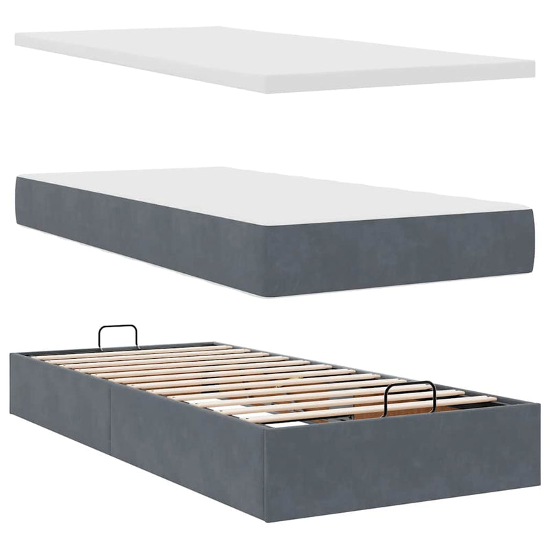 vidaXL Ottomán ágykeret matracokkal sötét szürke 90x190cm bársony