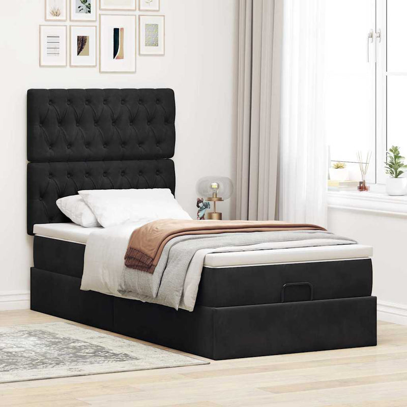 vidaXL Ottomán ágykeret matracokkal fekete 90x190cm bársony