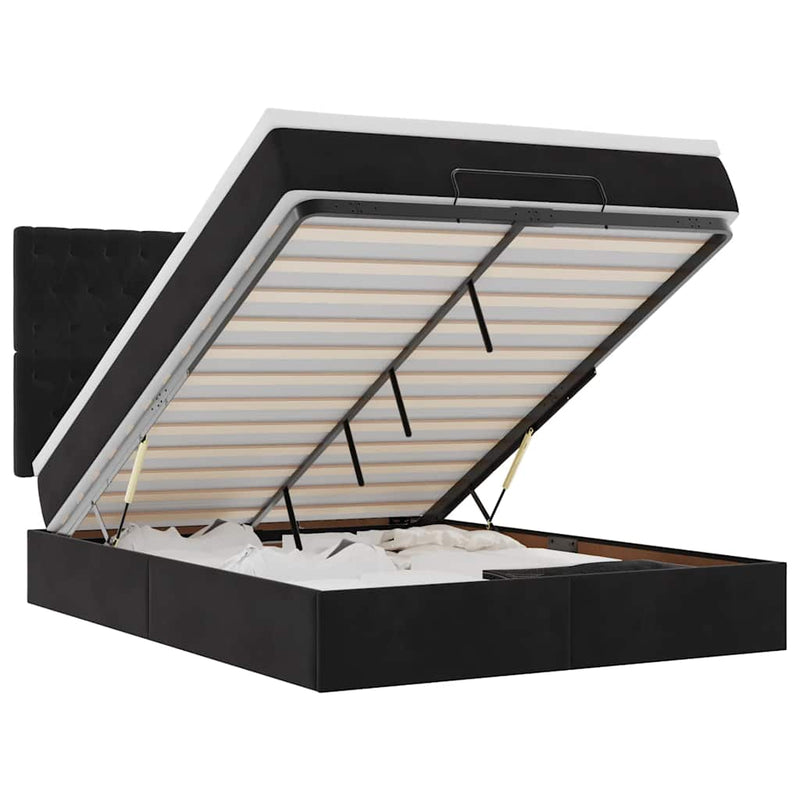 vidaXL Ottomán ágykeret matracokkal fekete 140x190cm bársony