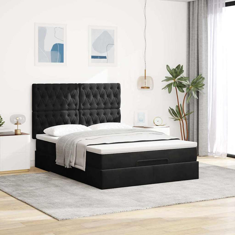 vidaXL Ottomán ágykeret matracokkal fekete 140x200cm bársony