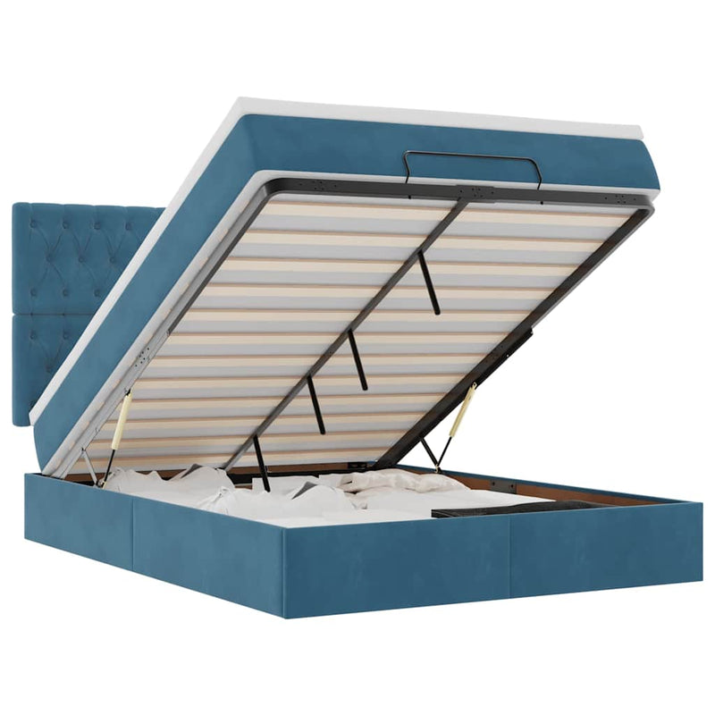 vidaXL Ottomán ágykeret matracokkal sötétkék 140x200cm bársony