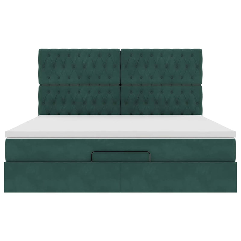 vidaXL Ottomán ágykeret matracokkal sötétzöld 160x200cm bársony
