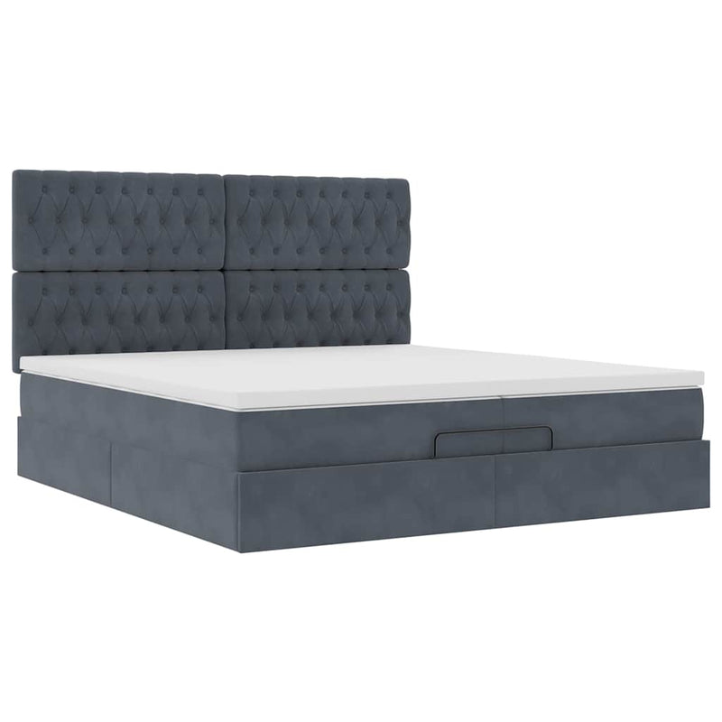 vidaXL Ottomán ágykeret matraccal Sötét szürke 200x200cm bársony