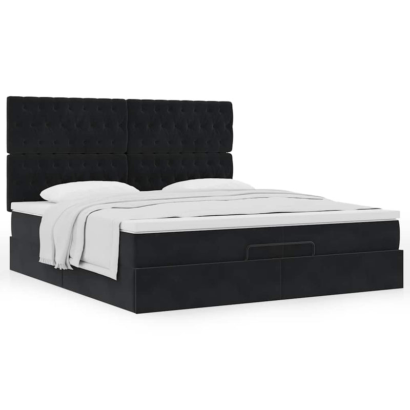 vidaXL Ottomán ágykeret matracokkal Fekete 200x200cm bársony