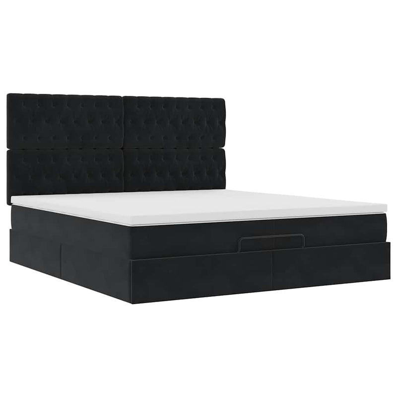 vidaXL Ottomán ágykeret matracokkal Fekete 200x200cm bársony