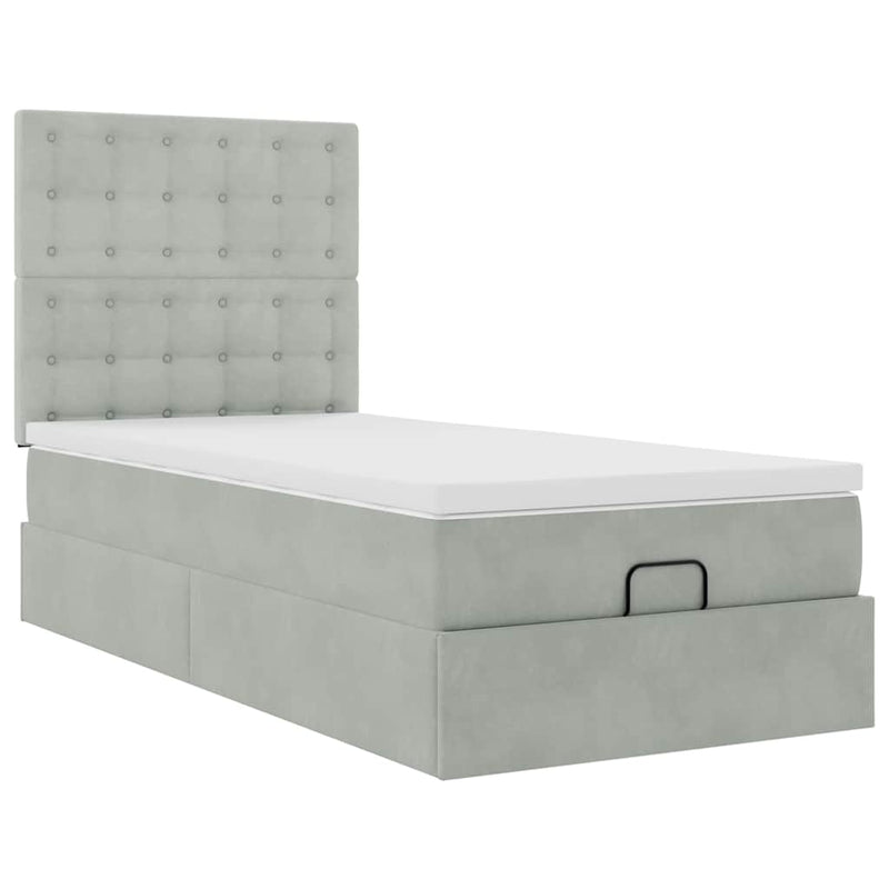 vidaXL Ottomán ágykeret matracokkal világosszürke 80x200cm bársony