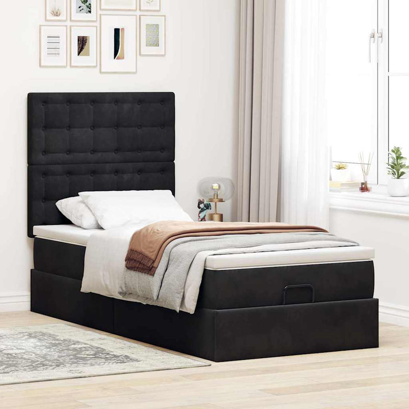vidaXL Ottomán ágykeret matracokkal fekete 80x200cm bársony