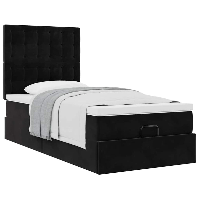 vidaXL Ottomán ágykeret matracokkal fekete 80x200cm bársony