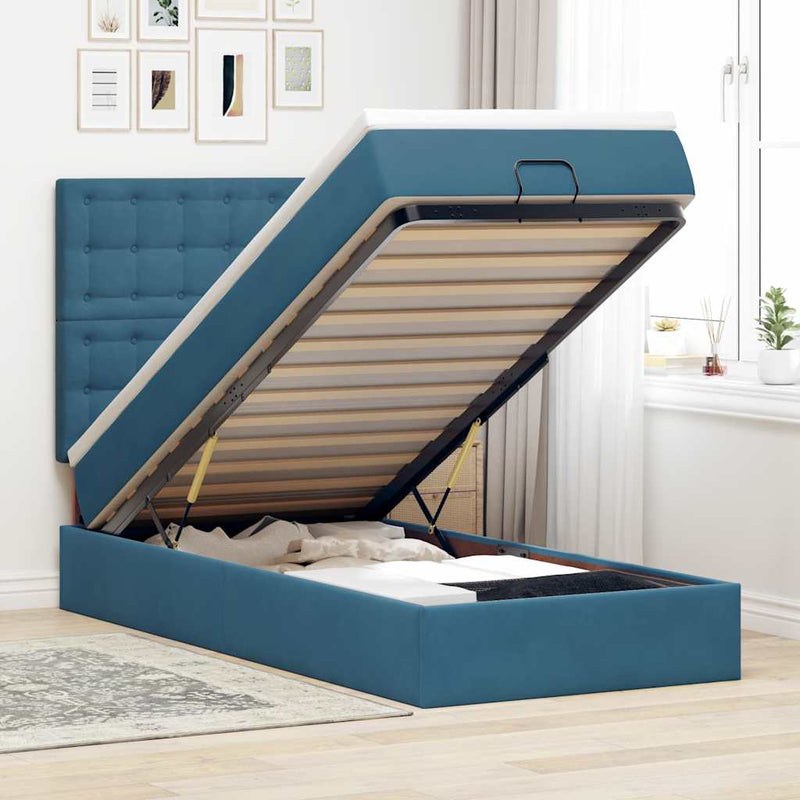 vidaXL Ottomán ágykeret matracokkal sötétkék 80x200cm bársony