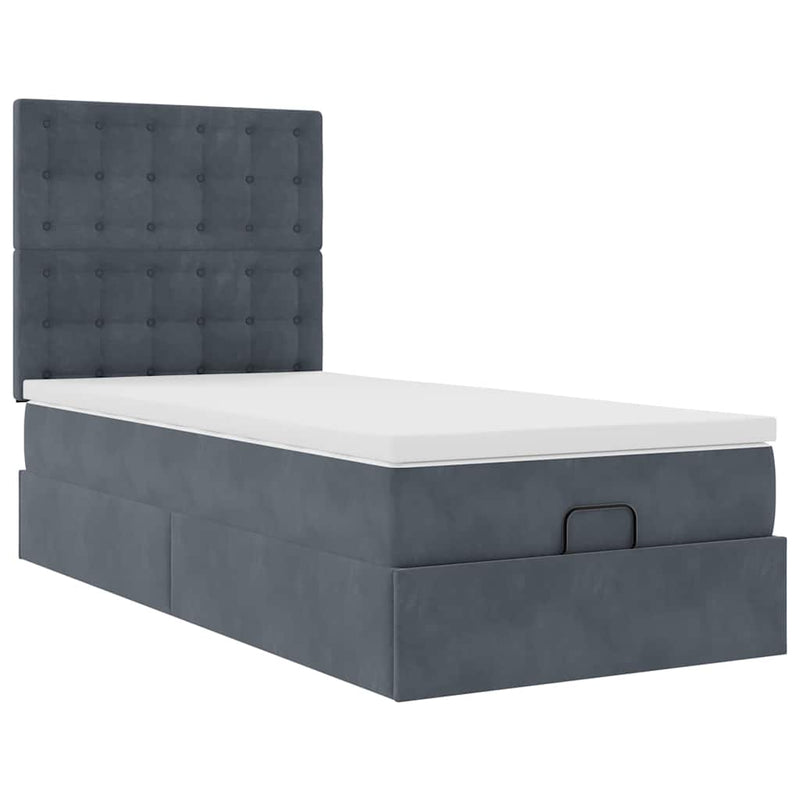 vidaXL Ottomán ágykeret matracokkal sötét szürke 90x190cm bársony