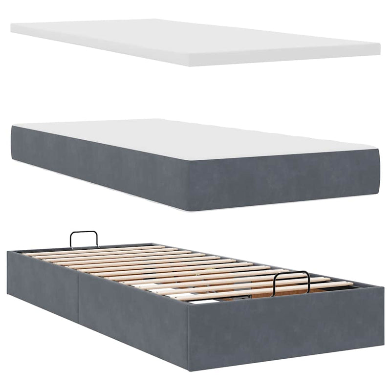 vidaXL Ottomán ágykeret matracokkal sötét szürke 90x190cm bársony