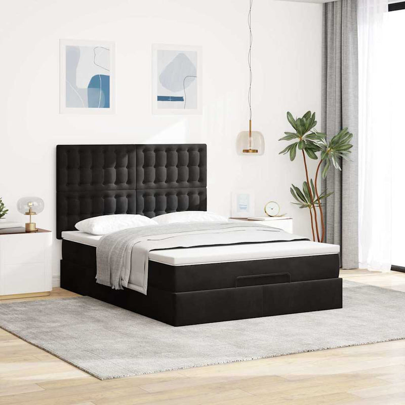 vidaXL Ottomán ágykeret matracokkal fekete 140x200cm bársony