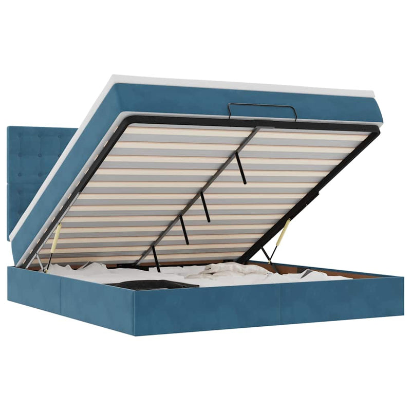 vidaXL Ottomán ágykeret matracokkal sötétkék 160x200cm bársony