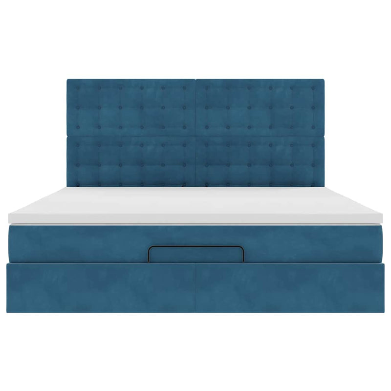 vidaXL Ottomán ágykeret matracokkal sötétkék 160x200cm bársony