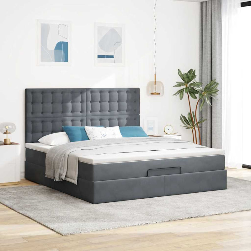vidaXL Ottomán ágykeret matracokkal sötét szürke 180x200cm bársony