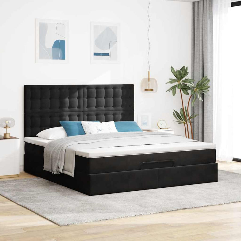 vidaXL Ottomán ágykeret matracokkal fekete 180x200cm bársony
