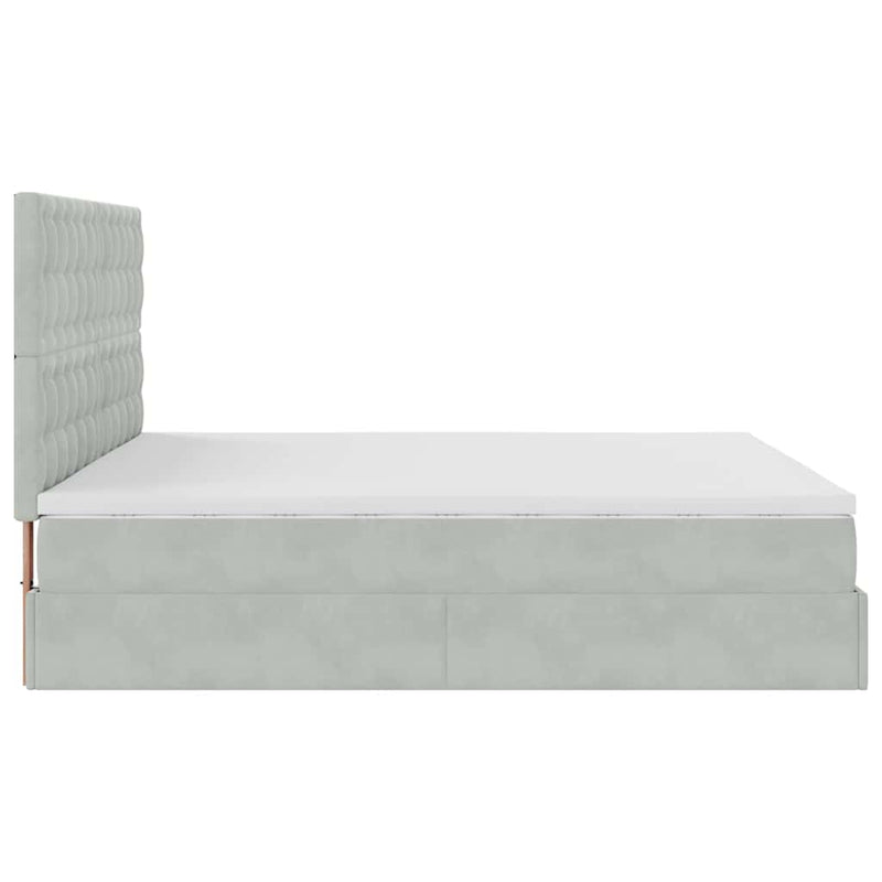 vidaXL Ottomán ágykeret matracokkal világosszürke 200x200cm bársony