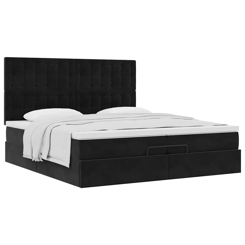 vidaXL Ottomán ágykeret matracokkal Fekete 200x200cm bársony