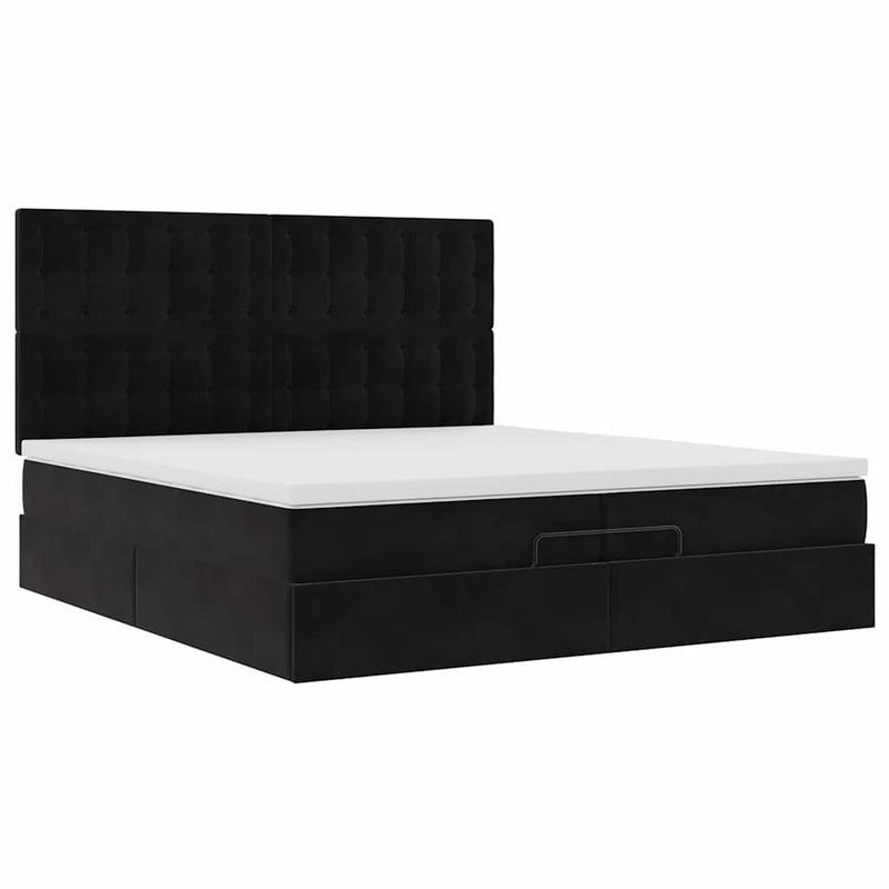 vidaXL Ottomán ágykeret matracokkal Fekete 200x200cm bársony