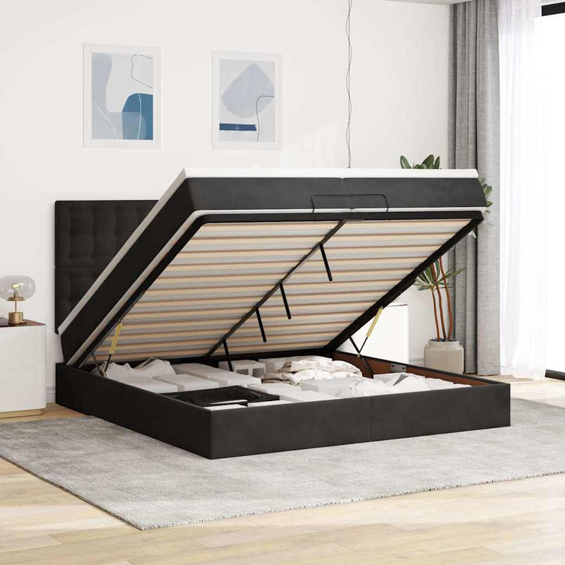 vidaXL Ottomán ágykeret matracokkal Fekete 200x200cm bársony