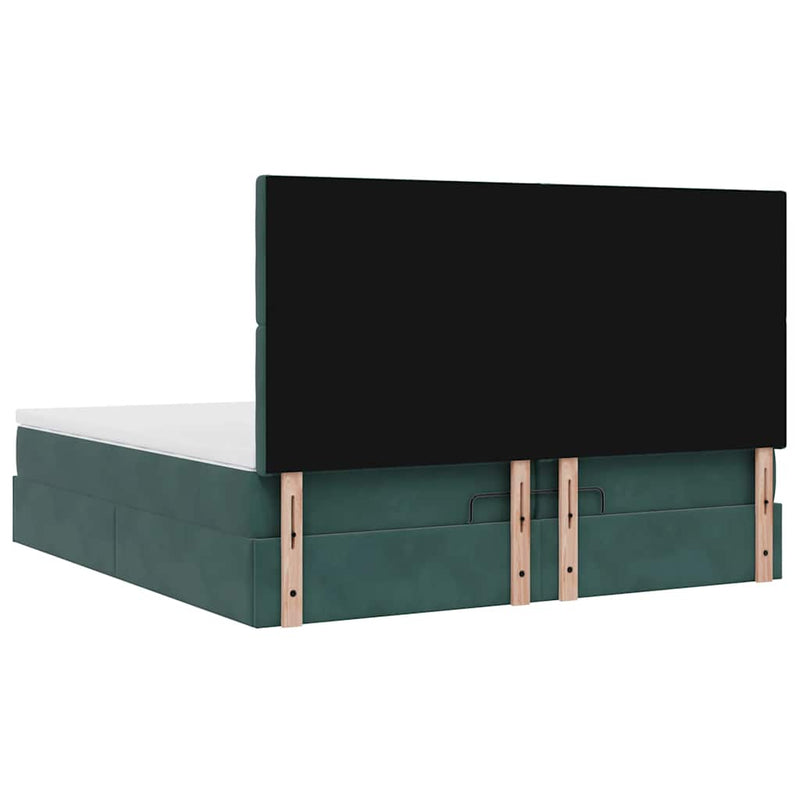 vidaXL Ottomán ágykeret matracokkal Sötétzöld 200x200cm bársony