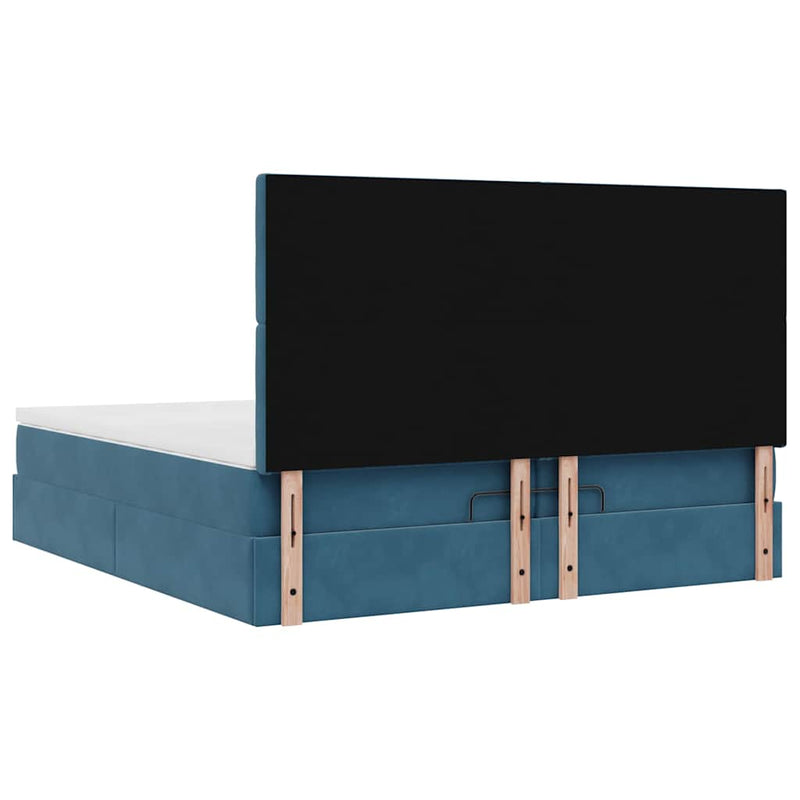 vidaXL Ottomán ágykeret matracokkal Sötétkék 200x200cm bársony