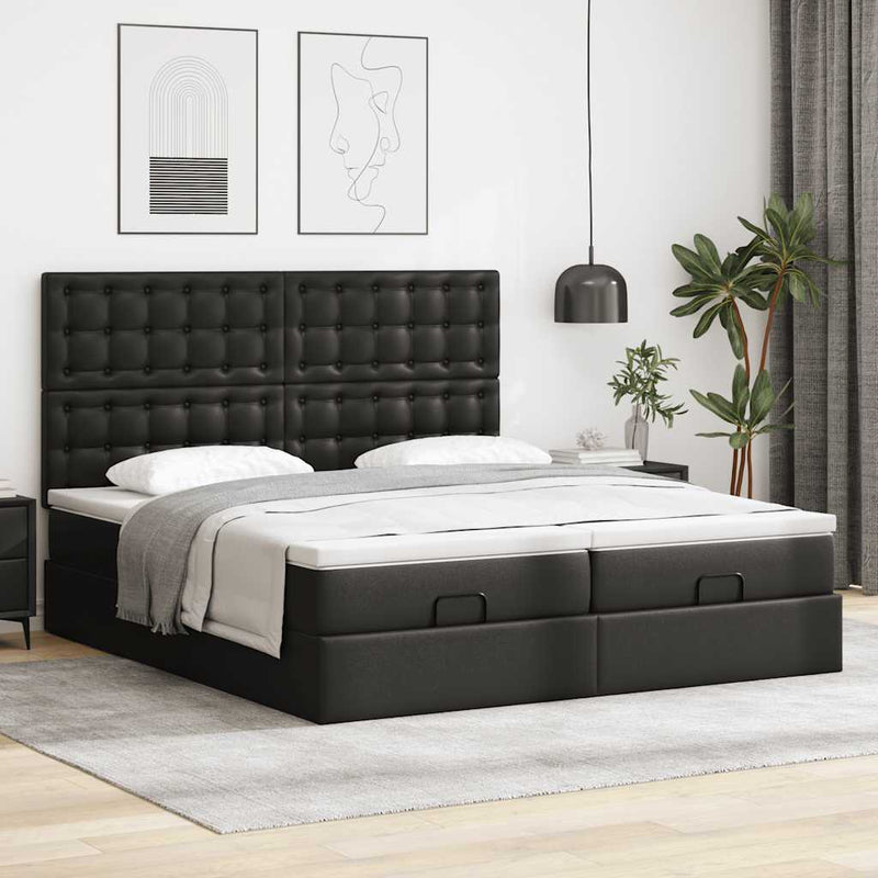 vidaXL Ottomán ágykeret matracokkal Fekete 180x200cm műbőr
