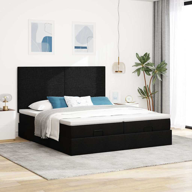 vidaXL Ottomán ágykeret matracokkal Fekete 160x200cm szövet