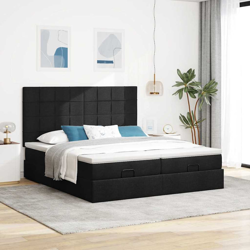vidaXL Ottomán ágykeret matracokkal Fekete 160x200cm szövet