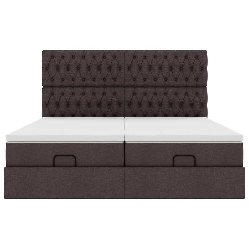 vidaXL Ottomán ágykeret matracokkal Sötétbarna 200x200cm szövet