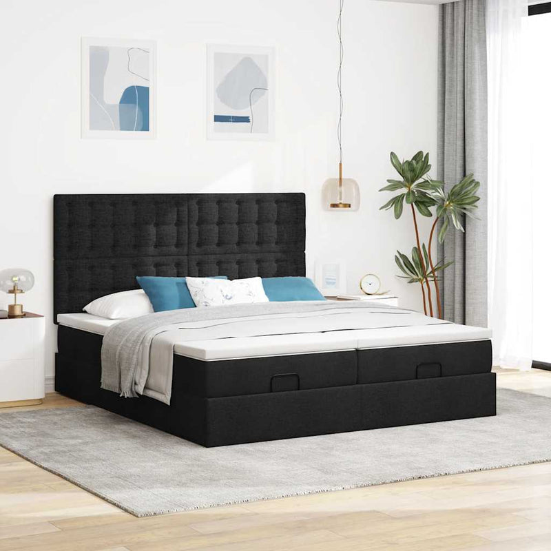 vidaXL Ottomán ágykeret matracokkal Fekete 160x200cm szövet