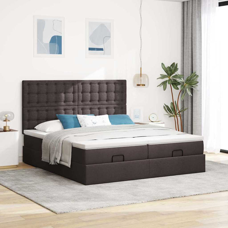 vidaXL Ottomán ágykeret matracokkal Sötétbarna 160x200cm szövet