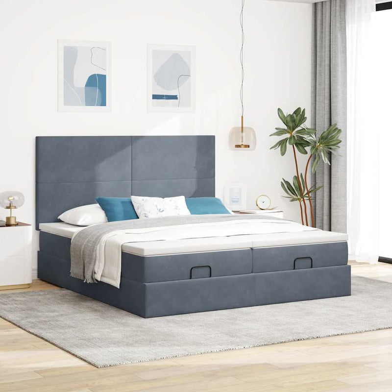 vidaXL Ottomán ágykeret matracokkal sötét szürke 160x200cm bársony