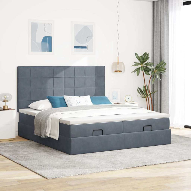 vidaXL Ottomán ágykeret matracokkal sötét szürke 160x200cm bársony