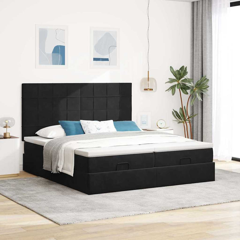 vidaXL Ottomán ágykeret matracokkal fekete 160x200cm bársony