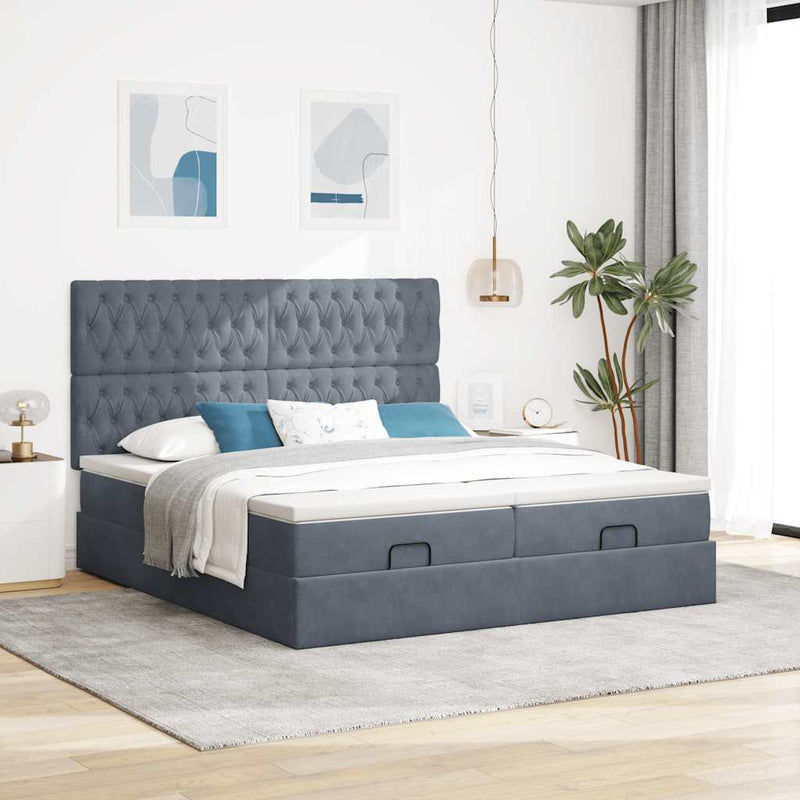 vidaXL Ottomán ágykeret matracokkal sötét szürke 160x200cm bársony
