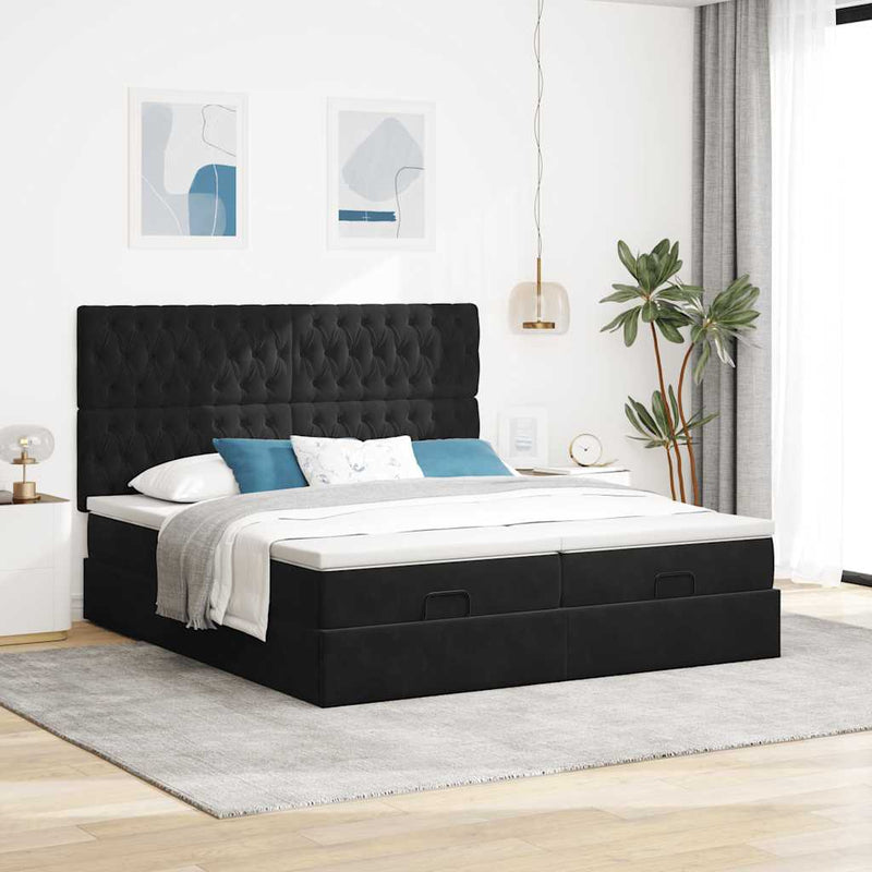 vidaXL Ottomán ágykeret matracokkal fekete 160x200cm bársony