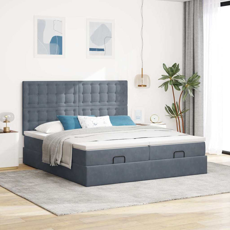 vidaXL Ottomán ágykeret matracokkal sötét szürke 160x200cm bársony