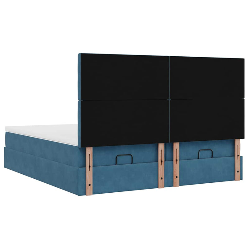 vidaXL Ottomán ágykeret matracokkal sötétkék 160x200cm bársony
