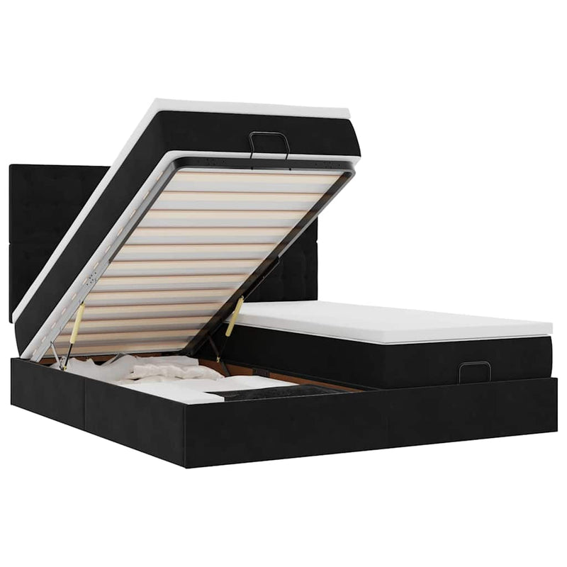 vidaXL Ottomán ágykeret matracokkal fekete 180x200cm bársony