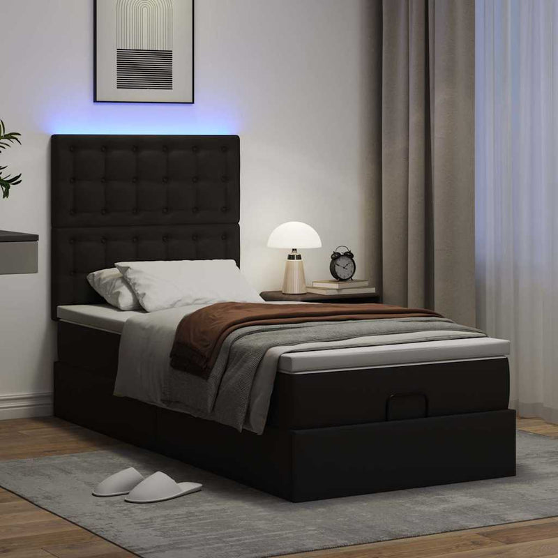 vidaXL Ottomán ágykeret matraccal fekete 80x200cm műbőrrel