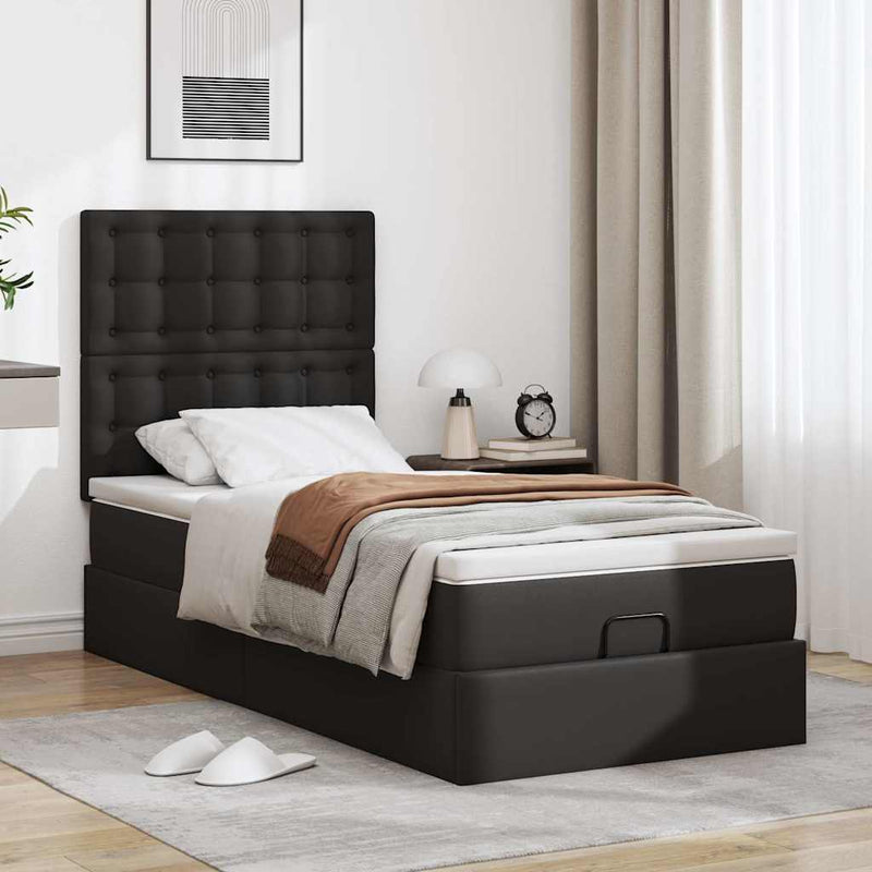 vidaXL Ottomán ágykeret matraccal fekete 80x200cm műbőrrel