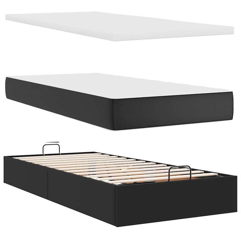 vidaXL Ottomán ágykeret matraccal fekete 80x200cm műbőrrel
