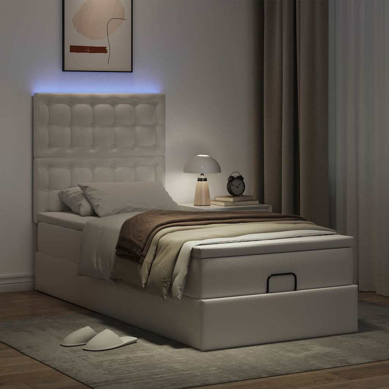 vidaXL Ottomán ágykeret matraccal Fehér 90x190cm műbőrrel