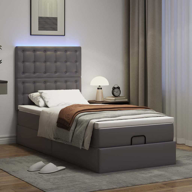 vidaXL Ottomán ágykeret matraccal Szürke 90x200cm műbőrrel