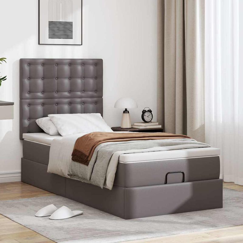 vidaXL Ottomán ágykeret matraccal Szürke 90x200cm műbőrrel