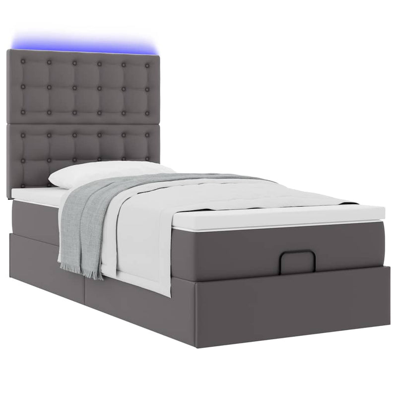 vidaXL Ottomán ágykeret matraccal Szürke 90x200cm műbőrrel