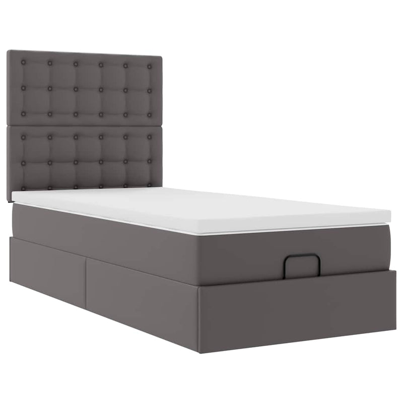 vidaXL Ottomán ágykeret matraccal Szürke 90x200cm műbőrrel